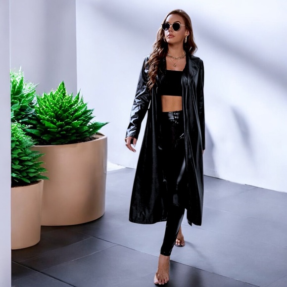 New Carly Lawrence Slayr Lapel Neck Patent Trench Coat - Picture 9 of 16